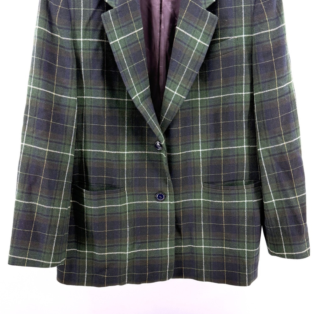 Vintage Talbots Tartan Blazer Womens 18 Pre-Owned Jacket Green Wool Blend USA - Picture 11 of 13